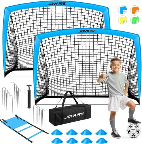 Vista 23 de Portería de fútbol para niños de nivel profesional en el patio trasero, red de fútbol de poliéster de 5 capas resistente a desgarros y postes de 10