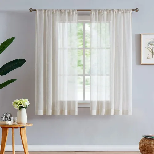 Vista 21 de FMFUNCTEX - Cortinas de lino transparentes para dormitorio, cortinas grises de 63 pulgadas de largo para sala de estar, cortinas de ventana mezcla