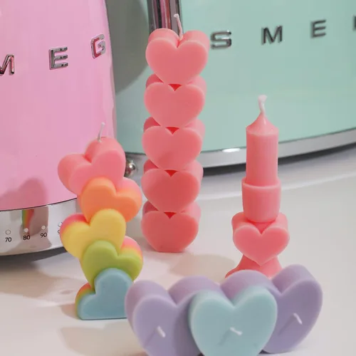 Vista 6 de Moldes de vela de silicona hechos a mano en forma de corazón moldes de vela de cera DIY regalos para bodas decoración del hogar (LZ446)