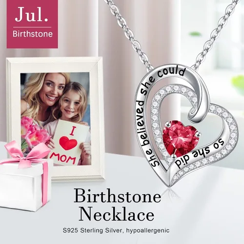 Vista 5 de Iefil Collar de plata de ley 925 con piedra natal, regalos inspiradores para mujeres, regalos de graduación para ella, ella creyó que podía así que