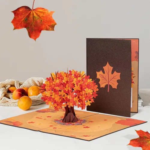 Vista 4 de Paper Love Tarjeta de Árbol de Otoño Tarjeta de Felicitación Desplegable 3D de Arce de Otoño para Acción de Gracias, Regalo de Anfitriona o Amigo