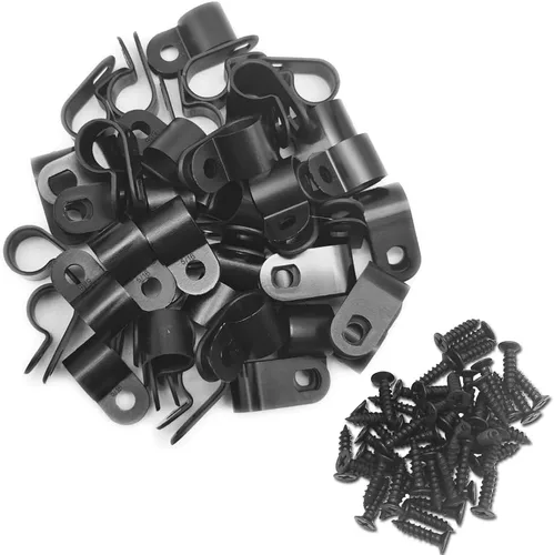 Vista 12 de Abrazadera para cable tipo R, abrazadera de cable de 1/2 pulgada, clips de sujeción de cable de montaje de tornillo de nailon con tornillos