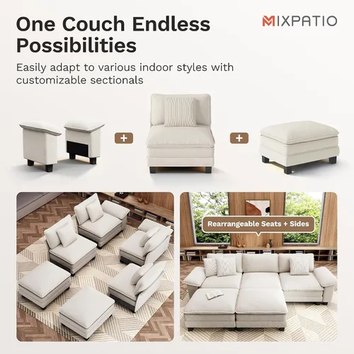 Vista 6 de Sofá seccional en forma de U de 123 pulgadas con cojines tipo nube, juego de sofá modular de asiento profundo con 5 asientos y 2 otomanos, brazos
