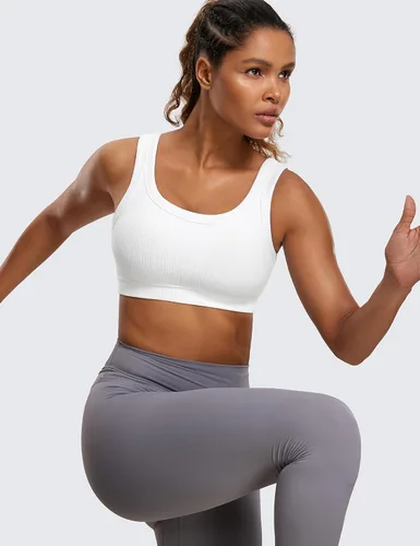Vista 3 de CRZ YOGA Sujetadores deportivos acanalados para mujer, con espalda en U, sin varillas, de impacto medio, brasier deportivo acolchado para yoga