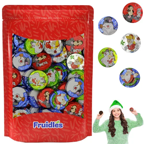 Vista 7 de Fruidles Discos Temáticos de Muñeco de Nieve de Chocolate con Leche Navideño, Doble Crujiente, Rellenos para Bolsas de Fiesta, Envueltos