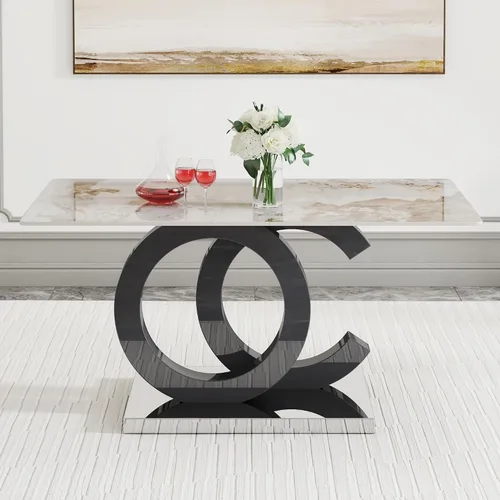 Vista 4 de Mesa de comedor rectangular minimalista grande y moderna adecuada para 6 y 8 personas, equipada con un escritorio con patrón de 0.4 pulgadas