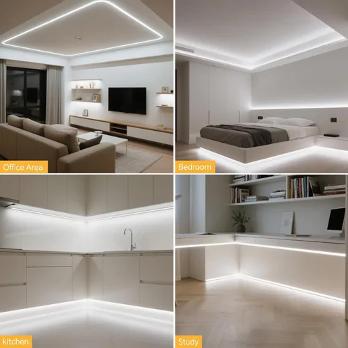 Vista 8 de Tira de luces LED COB de neón de 16.4 pies, 24 V, 1400 LED, sensor táctil de madera penetrable, impermeable, blanco, regulable, tira de luz de neón