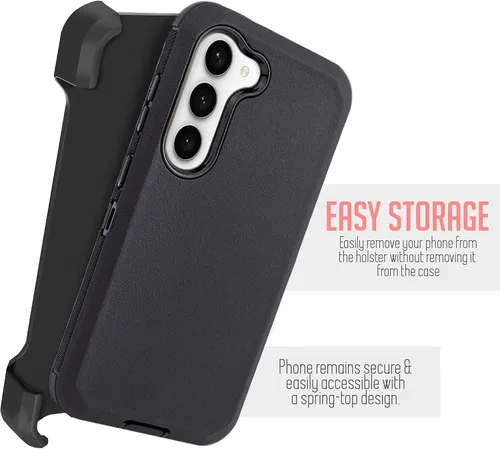 Vista 3 de Funda para teléfono Samsung Galaxy S23, protector de pantalla integrado, resistente a prueba de golpes, funda protectora con clip para cinturón (BK)