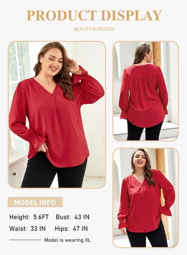 Vista 4 de Eytino Blusa de gasa para mujer, talla grande, cuello en V, sin mangas, casual, para el trabajo, oficina (1X-5X)