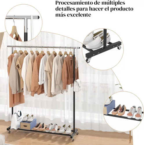 Vista 6 de Buzowruil Perchero de metal con ruedas, organizador de ropa independiente ajustable con ruedas, diseño de ahorro de espacio para el hogar, armario