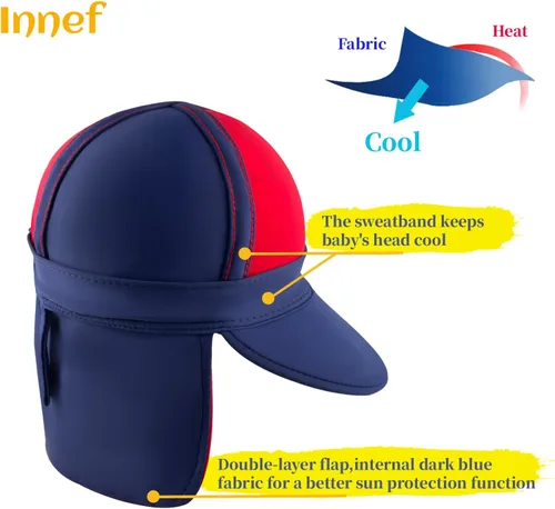 Vista 6 de Gifts Treat Sombrero de legionario para niños, protección solar UPF 50+, gorro de natación con solapa para niños, sombrero de sol de secado rápido