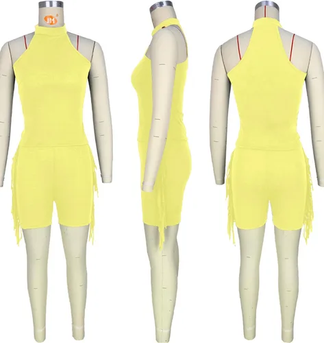 Vista 3 de LYANER Enterizo corto para mujer con borlas y cuello halter sin mangas