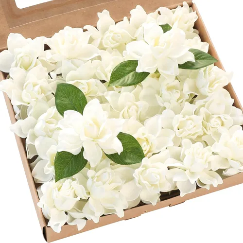 Vista 10 de Floroom - Flores artificiales de gardenia de 2.7" 25 unidades de aspecto real color rubor con tallos para manualidades, ramos de boda, centros