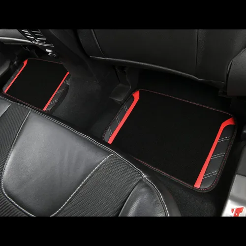 Vista 7 de CAR PASS Funda para volante de cuero y alfombrillas de coche impermeables, combo universal de microfibra para coche, diseño deportivo antideslizante