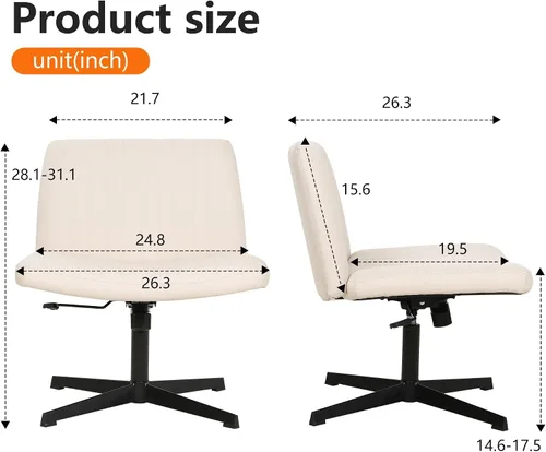Vista 2 de Silla de oficina Criss Cross - Asiento ancho, sin brazos, altura ajustable, tela, beige