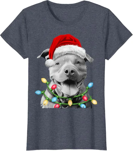 Vista 57 de Pit Bull Santa - Camiseta de perro con luces para árbol de Navidad para niños, Negro, S