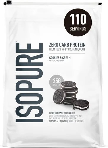 Vista 29 de Isopure Zero Carb 100% Proteína Pura de Suero Aislado en Polvo, Libre de Lactosa, Libre de Gluten, Con Vitaminas, Crema de Plátano, 25g de Proteína