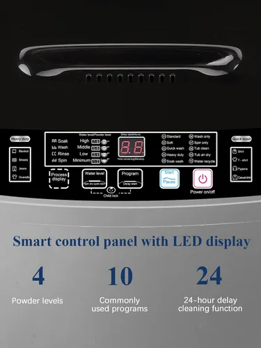 Vista 4 de KRIB BLING Lavadora completamente automática con pantalla LED, bomba de drenaje de lavadora de 17.7 libras, 10 programas y 8 niveles de agua Gris