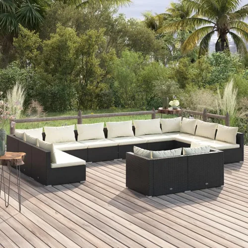 Vista 56 de Sofá de 3 plazas con cojines de ratán de poliéster marrón, juego de muebles de patio al aire libre con 3 sofás centrales para patio trasero, jardín