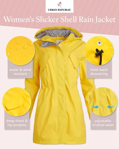 Vista 2 de URBAN REPUBLIC Chubasquero para mujer Impermeable Slicker Shell Rain Jacket (S-3XL, Plus Size)