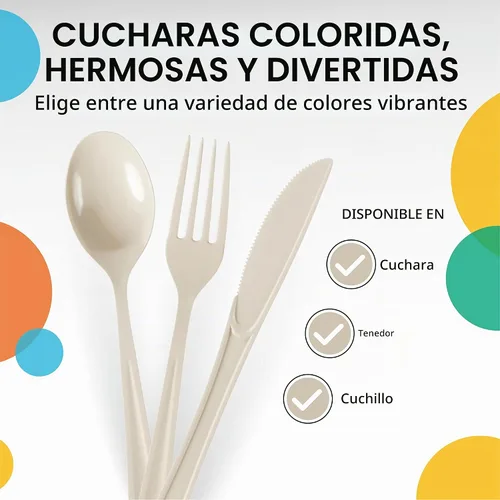 Vista 3 de Party Solids - Cucharas de plástico color marfil, 200 piezas, cucharas de marfil, utensilios desechables, juego de cubiertos de plástico resistente