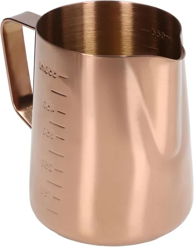 Vista 7 de Taza de espuma, jarra de leche de café 550ML con escala Jarra de vapor de acero inoxidable de oro rosa