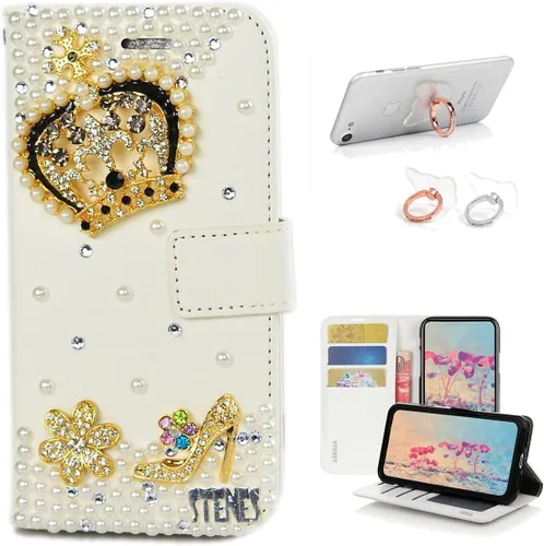 Vista 14 de Bling - Funda tipo cartera compatible con iPod Touch 5 y iPod Touch 6, elegante funda de piel con diseño de lazo hecho a mano en 3D con soporte