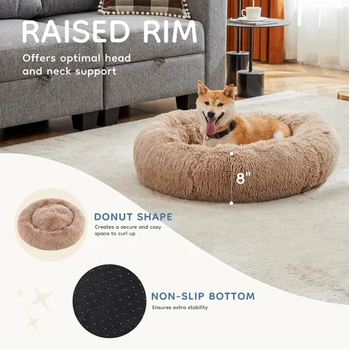 Vista 4 de DUMOS Cama redonda de felpa de piel sintética mullida para perros grandes, lavable a máquina, de 30.7 x 30.7 pulgadas, cama redonda antideslizante