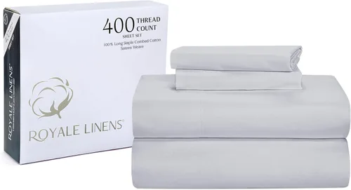 Vista 11 de ROYALE LINENS Juego de sábanas de 300 hilos 100% algodón peinado de fibras largas, 4 piezas, 1 sábana bajera, 1 encimera y 2 fundas de almohada
