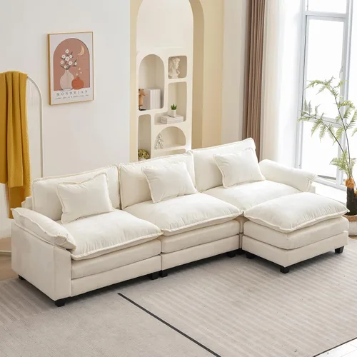 Vista 57 de Oprisen Sofá Seccional Modular, Cómodo Cloud Couch Sofá Seccional, Sofá Cama de Chenilla con Asiento Profundo con Almohadas Decorativas para Sala