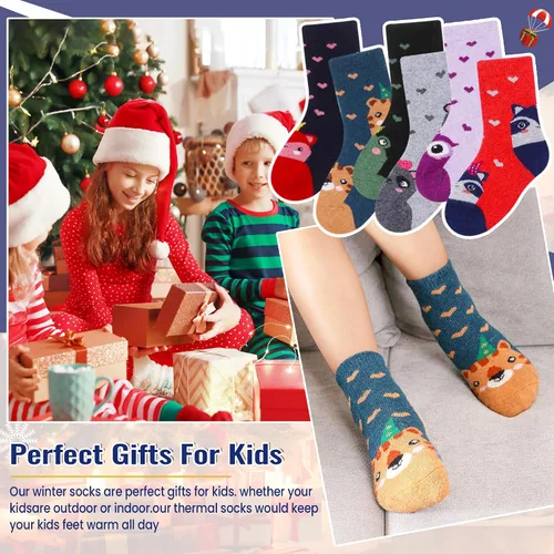 Vista 29 de Eocom 6 pares de calcetines de invierno cálidos de lana para niños y niñas