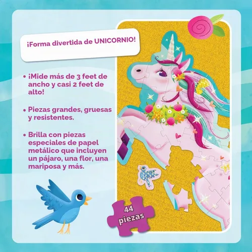 Vista 5 de Peaceable Kingdom Rompecabezas de piso de 44 piezas de unicornio brillante Un rompecabezas gigante que construye enfoque y paciencia. Incluye caja