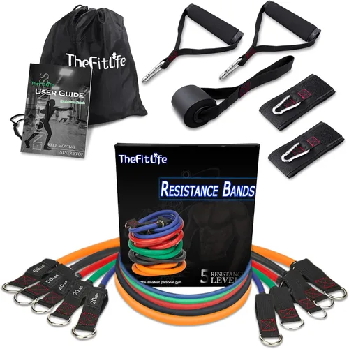 Vista 8 de Resistance Bands with Handle Set - for Men and Women, Workout Bands for Strength Exercise, with Handles, Door Anchor & Ankle Straps, for Rehab, Yoga