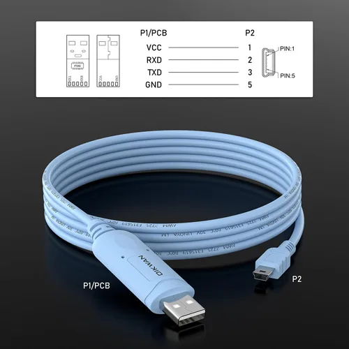 Vista 5 de Cable de consola USB-A a Mini-B RS-232 de 6 pies con chipset FTDI para enrutadores, conmutadores y administración de dispositivos