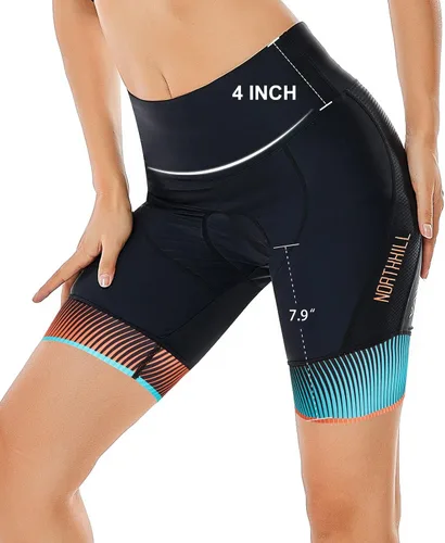 Vista 7 de NORTHHILL Pantalones cortos de ciclismo acolchados para mujer, pantalones cortos de ciclismo de cintura alta con forro 4D acolchado de gel Spin