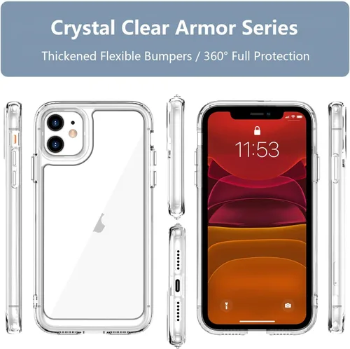Vista 7 de Funda para iPhone 11: cubierta de teléfono a prueba de golpes de grado militar con protector de pantalla de vidrio templado, antiarañazos y Cristal