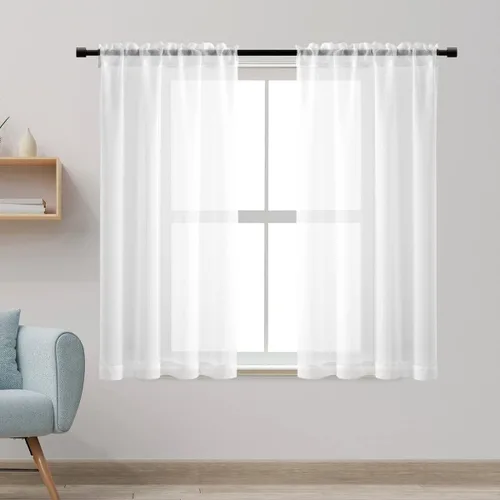 Vista 18 de XTMYI Cortinas negras de 48 pulgadas de largo para dormitorio, juego de 2 paneles, bolsillo para cortinero, cortinas de encaje transparentes