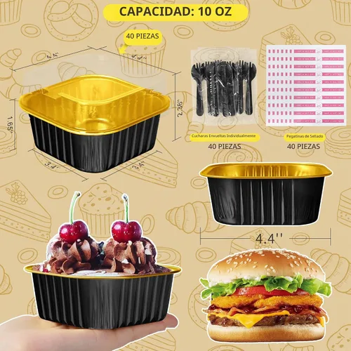 Vista 2 de Paquete de 40 mini moldes para pasteles de 10 onzas con tapas Negro