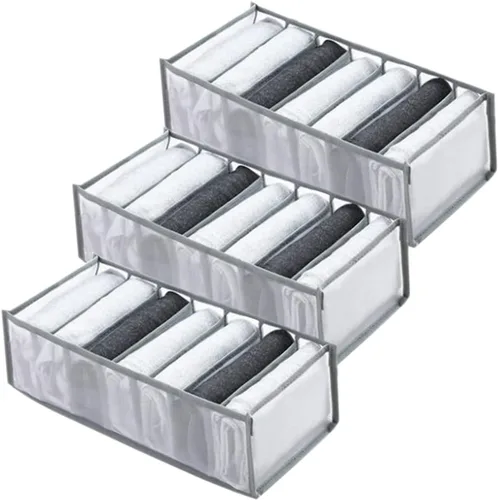 Vista 8 de Organizador de ropa para armario, 7 rejillas, lavable, portátil, organizador de armario, caja de almacenamiento de separación de malla, organizador