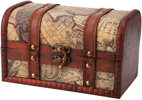 Vista 7 de Cofre del tesoro pirata caja de madera decorativa hecha a mano caja de almacenamiento de joyas para decoración del hogar Mapa