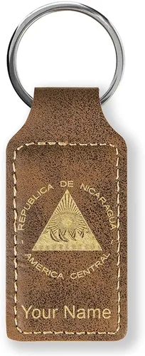 Vista 15 de LaserGram Llavero rectangular, bandera de Nicaragua, grabado personalizado incluido, Bambú