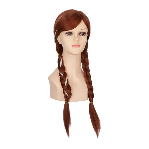 Vista 2 de SARLA Peluca larga trenzada de color castaño rojizo para niñas, pelo sintético de 22 pulgadas para cosplay, fiesta, disfraz de Halloween