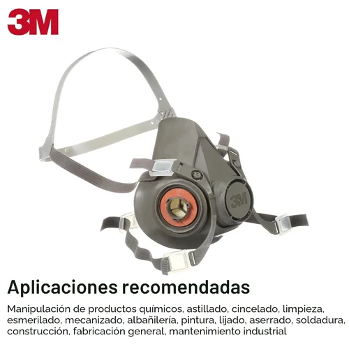 Vista 5 de 3M Respirador reutilizable de media cara 6100, NIOSH, arnés de cuatro puntos, ajuste cómodo, compatible con aire suministrado de doble línea aérea