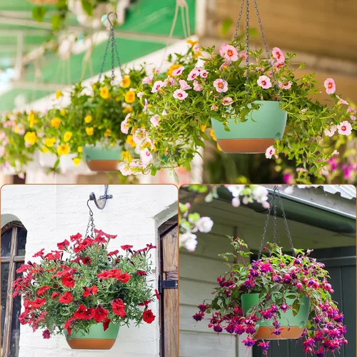 Vista 6 de Mumufy 6 macetas colgantes de 8 pulgadas para plantas de interior y exterior, color verde