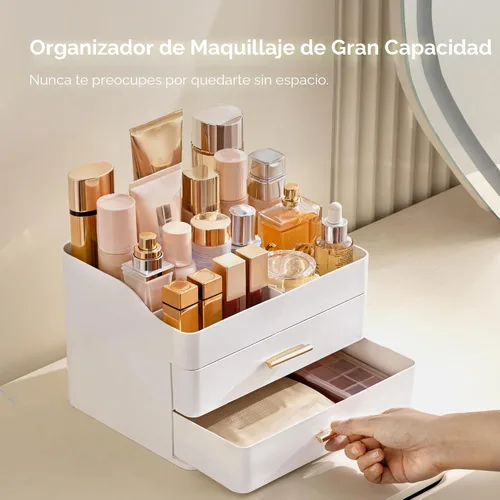 Vista 2 de HBlife Organizador de maquillaje para tocador con 2 cajones, organizador grande de cosméticos para encimera de baño, almacenamiento para el cuidado