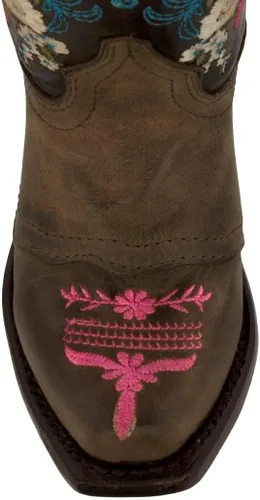 Vista 3 de Girls Jazmin Brown Toddler Floral Embroidery Cowgirl Boots Snip Toe