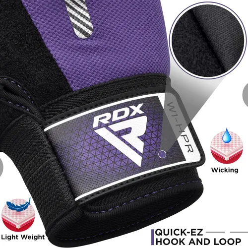 Vista 6 de RDX Guantes de levantamiento de pesas para gimnasio, entrenamiento de fitness, protección completa acolchada antideslizante, ultra ventilados