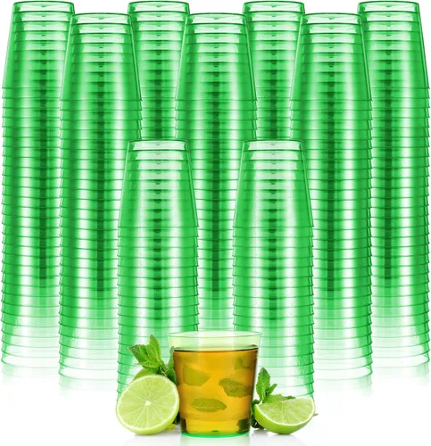 Vista 8 de Tioncy 300 vasos de chupito de plástico de 1 onza, reutilizables para bodas, fiestas, muestras y degustaciones, color negro