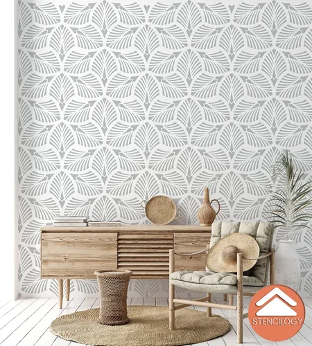 Vista 4 de STENCILOGY® / Danubio - Plantilla de pared XL de 23 "x 38", hoja de palma, plantillas de pared grandes para pintura, plantilla de pared floral grande