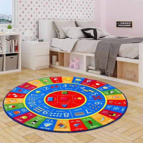 Vista 13 de NANAN Alfombra de juego para niños de 4 x 4 pulgadas, alfombra de coche, alfombra de juegos para niños pequeños, alfombra circular para niños, sala